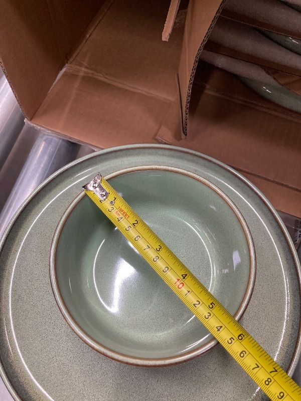 Photo 1 of ***SMALL PLATES ARE TUCKED IN WITH LARGER PLATES IN BOX***GBHOME Ceramic Dinnerware Sets for 4, 12 Pieces Stoneware Plates and Bowls Sets, Scratch Resistant Dishes, Dishwasher & Microwave Safe-Pastel Green***SMALL PLATES ARE TUCKED IN WITH LARGER PLATES I