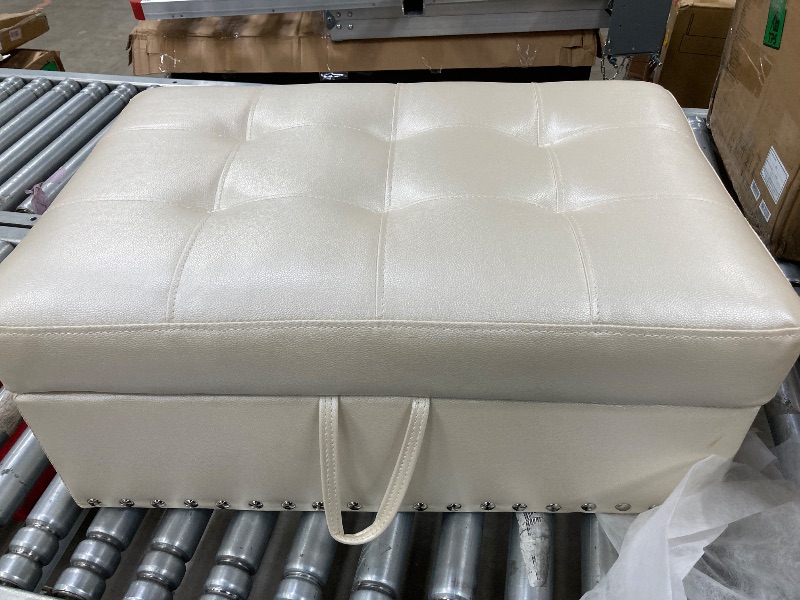 Photo 1 of **FULL OTTOMAN ONLY W/LEGS****GlasFlength Modern Living Room Furniture Sets with Cup Holder, Modular Sectional Couches with Chaise Lounge, 4-Seaters L Shape Sofa with Storage Ottoman, for Living Room, Faux Leather, White