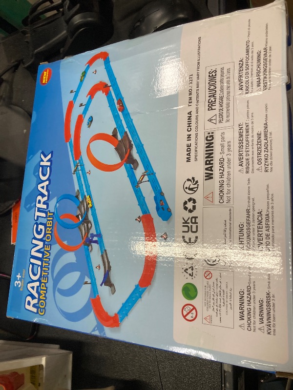 Photo 1 of ?Slot Car Race Track Sets with 360° Thrill Loops & 4 High-Speed Cars, 64 Pcs Large Flexible Racing Track for Kids Ages 3-5 4-8 8-12, Race Car Toys Gift for Boys Girls Birthday Christmas