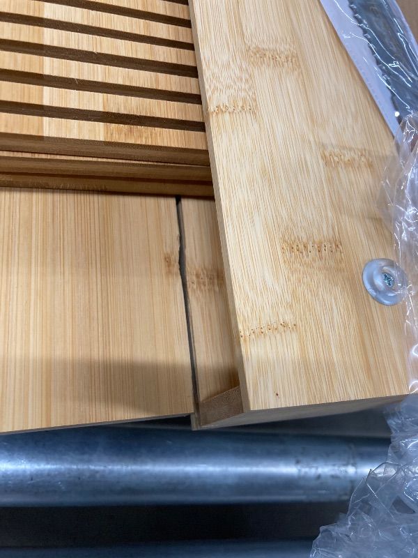Photo 1 of ***PARTS ONLY/BROKEN BASE***Bamboo Bread Slicer For Homemade Bread - Built-In Knife Slot, Crumb Catcher & Storage Compartment - Adjustable Extra Wide & High For Sourdough - Long 12” Knife Blade Included