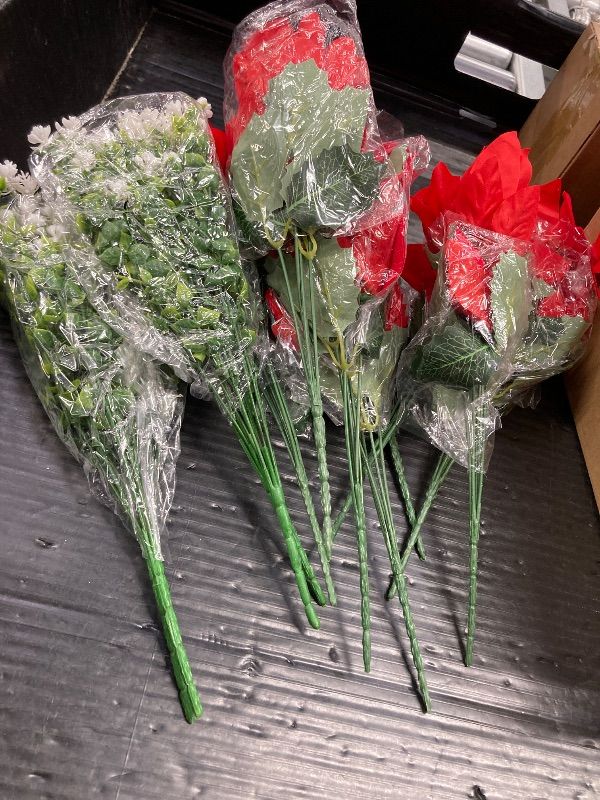 Photo 1 of ***VASE NOT INCLUDED***MELAJIA Artificial Flowers for Outdoors Red Christmas Poinsettia Flowers 12 Bundles Mixed Fake Plants UV Resistant Faux Flowers for Outdoor Planters Garden Porch Patio Home Winter Decor***VASE NOT INCLUDED***