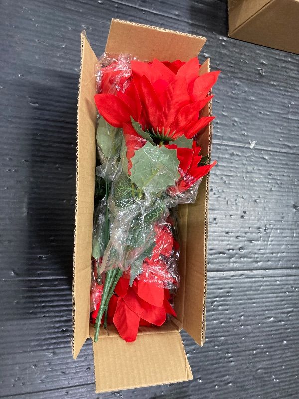 Photo 1 of ***VASE NOT INCLUDED***MELAJIA Artificial Flowers for Outdoors Red Christmas Poinsettia Flowers 12 Bundles Mixed Fake Plants UV Resistant Faux Flowers for Outdoor Planters Garden Porch Patio Home Winter Decor***VASE NOT INCLUDED***