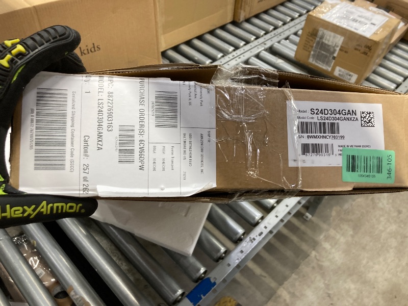 Photo 1 of **POWERS ON/HAS CRACK IN BACK-SEE PIC**Samsung 24" (S30GD) Essential Monitor with IPS Panel and Tilt Only Stand, 100Hz Refresh Rate, Ergonomic Design, Advanced Eye Care, Game Mode, LS24D304GANXZA