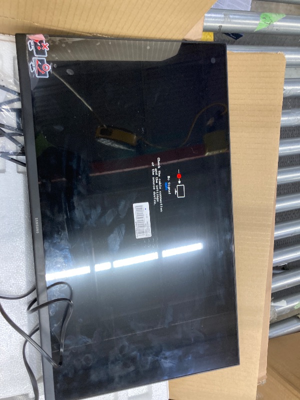 Photo 1 of **POWERS ON/HAS CRACK IN BACK-SEE PIC**Samsung 24" (S30GD) Essential Monitor with IPS Panel and Tilt Only Stand, 100Hz Refresh Rate, Ergonomic Design, Advanced Eye Care, Game Mode, LS24D304GANXZA