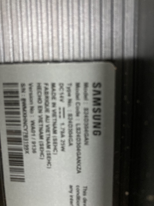 Photo 1 of **POWERS ON/HAS CRACK IN BACK-SEE PIC**Samsung 24" (S30GD) Essential Monitor with IPS Panel and Tilt Only Stand, 100Hz Refresh Rate, Ergonomic Design, Advanced Eye Care, Game Mode, LS24D304GANXZA