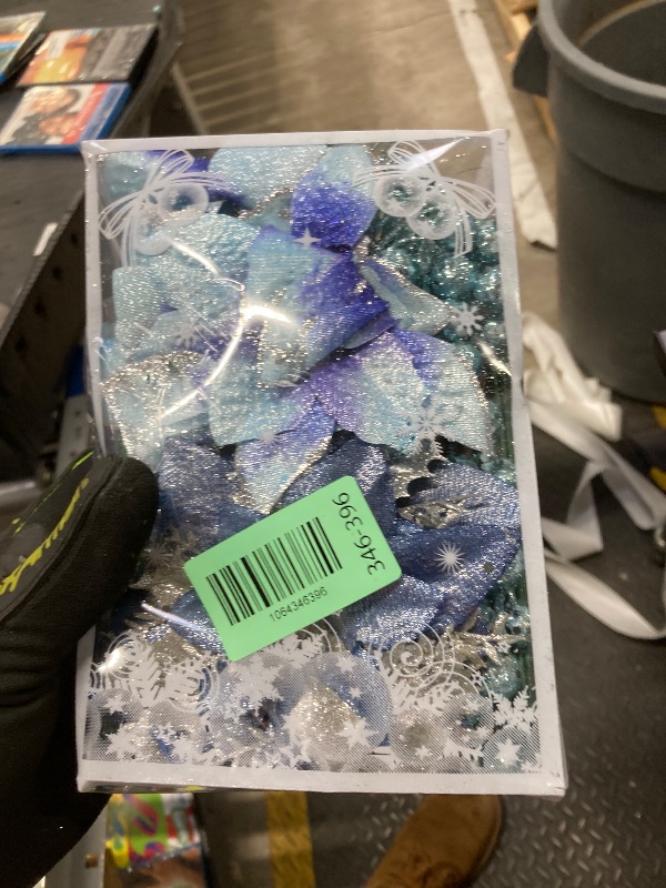 Photo 1 of 59Pcs Christmas Tree Decorations Set, Blue Plastic Shatterproof Hanging Ornaments w/Artificial Poinsettia Flowers, Glitter Berries Stems, Snowflakes for Indoor Home Xmas Holiday Party Decor