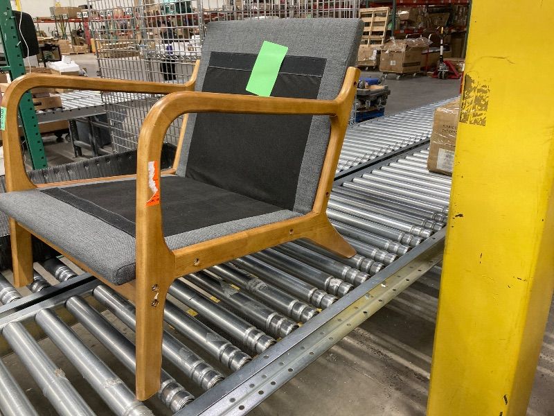Photo 1 of ***NO CHAIR CUSHIONS***VINGLI Solid Wood Wide Armrests Accent Chair,Upholstered Mid Century Modern Chair with Pillow,Comfy Reading Chair Farmhouse Arm Chair,Chairs Living Room,Bedroom,Guest Room,Linen Fabric,Dark Grey***NO CHAIR CUSHIONS***