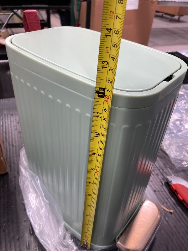 Photo 1 of ***LONG, THIN SCRATCH ON LID & FOOT PEDAL IS SCRATCHED UP***Slim Trash Can for Bathroom with Air Freshener Soft Close Lid, 6 Liter/ 1.6 Gallon Stainless Steel Garbage Can with Removable Inner Bucket,Step Pedal, Small Wastebasket for Bedroom, Kitchen (GREE