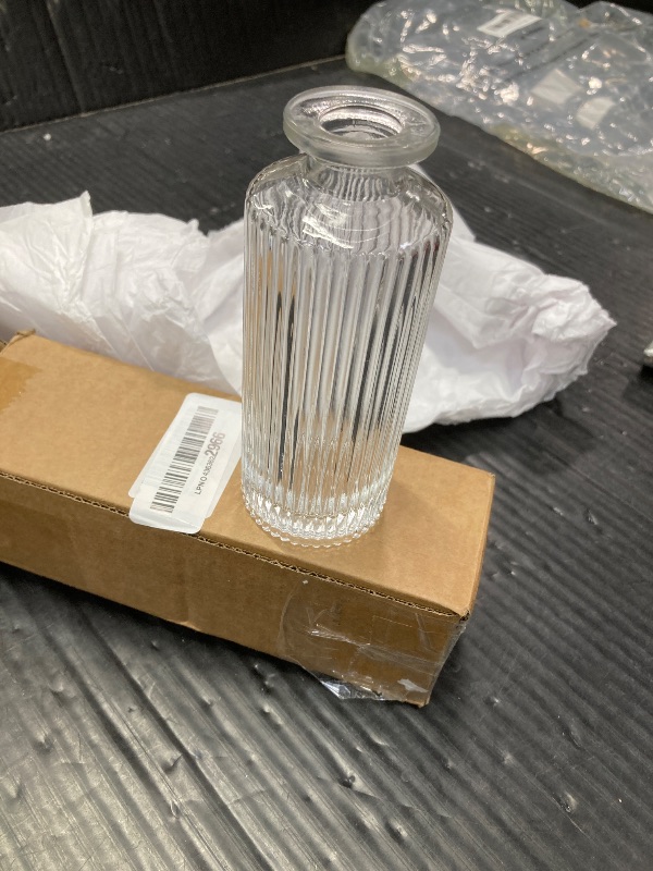 Photo 1 of ***STOPPER TOP IS MISSING***Generic Mini Vintage Style Decorative Flower Vases,Bitters Bottles,Syrup Vinegar Dispensers Bottles with Glass Ball Stopper for Wedding Farmhouse Party Home Decor (Vertical Bar Bottle), Clear***STOPPER TOP IS MISSING***