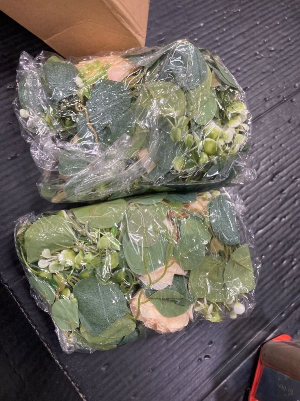 Photo 1 of ***NO LIGHTS**NO RUNNER***JUST FLOWERS ONLY***Solivya 2 Pack 5.9 FT Artificial Flower Garland with Lights, Fake Floral Garland with 12 Roses, White Flower Decorations for Arch Table Centerpieces Backdrop Party Home Wedding Decorations***NO LIGHTS**NO RUNN