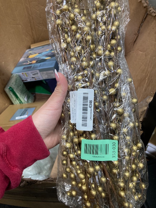 Photo 1 of 10 Pack Holly Berry Stem Picks, 14.4" Decorative Wire Berries Twig Stem Artificial Sprays for Christmas Tree Branches Fillers Decoration, Holiday Décor, Wreath Garland, Home DIY Crafts (10, Gold)