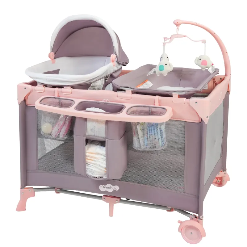Photo 1 of 06973968132646Pamo Babe 4-in-1 Baby Playard with Bassinet & Changing Table for Newborn,4-Panels Playpen