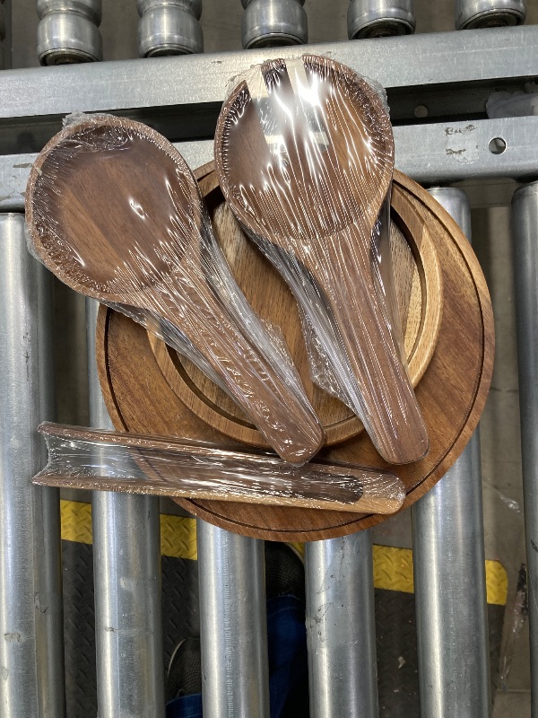 Photo 1 of ***MISSING GLASS BOWL -SELLING AS PARTS ONLY*** Oria Cook rifle and Serving Bowls with Lids as Cheese Charcuterie Board and Plate, Comes with Wood Serving Utensils ***(SOME SCUFFS/SCRATCHES ON WOOD)***
