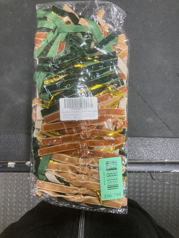 Photo 1 of 36 PCS Velvet Bows Christmas Tree Ornaments 3/8 Inch Rustic Crafts Gift Vintage Velvet Ribbon Wreath Bows for Home Indoor Outdoor Decoration (36, Brown, Dark Green, Beige)