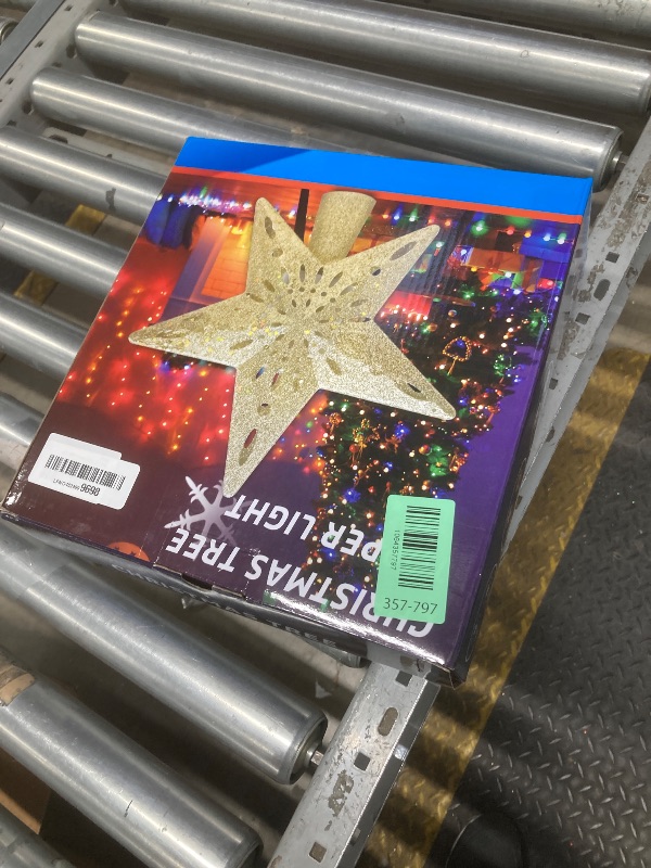 Photo 1 of 10" Christmas Tree Topper Projector with 6 Projection Modes, Lighted Christmas Tree Topper Star Built-in LED Rotation Light, 3D Glitter Dynamic TreeTop for Xmas Holiday Party Decorations Gift (Silver)