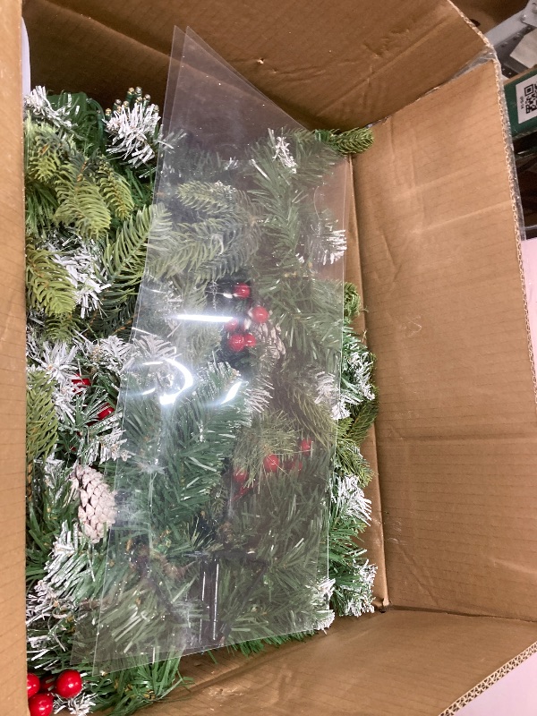 Photo 1 of 24 Inch Lighted Christmas Wreath, Artificial Christmas Wreaths for Front Door with 50 Warm White&Multicolored Dual Color Lights Timer 8 Modes 15 Pinecones 14 Berries 190 Tips Xmas Indoor Outdoor Home