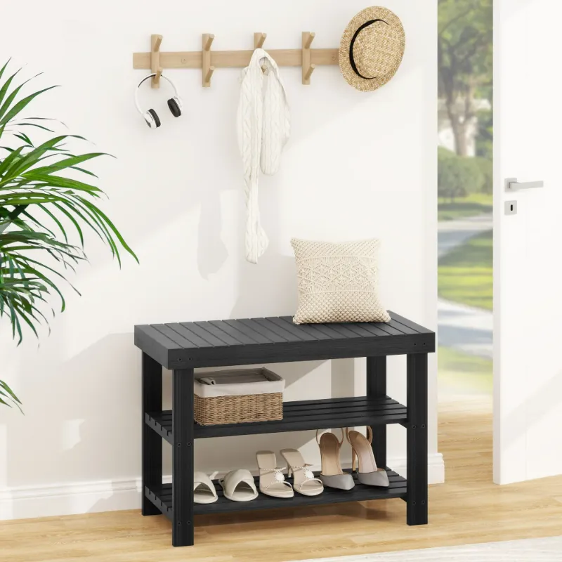 Photo 1 of *FACTORY SEALED* EDX 3-Tier Bamboo Shoe Rack Bench, 11.3 x 27.6 x 17.8 Inches Compact Storage Organizer with 286lb Capacity for Entryway, Bedroom and Living Room, Black
