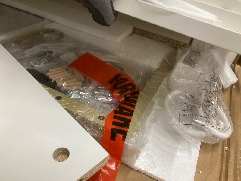 Photo 1 of *Mirror Missing* Bestier Makeup Vanity Set with Mirror and Lights, Vanity Desk with Drawers, Power Outlet & Cushioned Stool, Vanity Table for Bedroom, White
