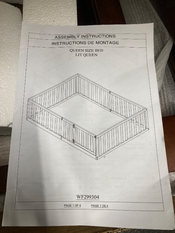 View 2 of *Minor scratches* *Missing hardware?* Bellemave Montessori Floor Bed Frame with High Fence and Door, Queen Floor Bed for Kids, Girls & Boys, Easy Assemble Montessori Beds Queen Size, Walnut
