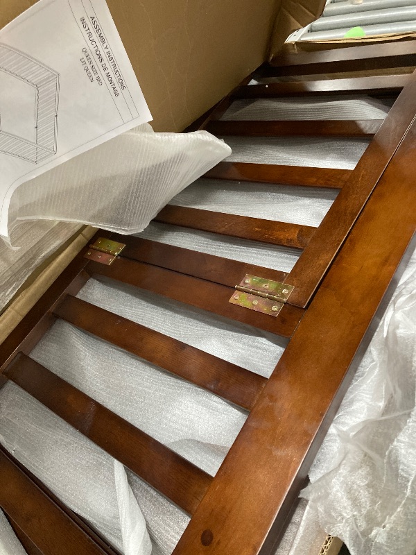 View 3 of *Minor scratches* *Missing hardware?* Bellemave Montessori Floor Bed Frame with High Fence and Door, Queen Floor Bed for Kids, Girls & Boys, Easy Assemble Montessori Beds Queen Size, Walnut