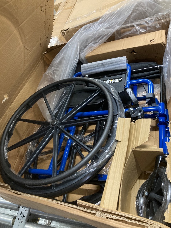 Photo 1 of *Minor scratches/scuff marks* Drive Medical Blue Streak Lightweight Wheelchair - Portable Folding Mobility Aid - Swing-Away Footrests - Desk Arms - Durable Steel Frame - Easy Transport & Storage - 18-Inch Seat