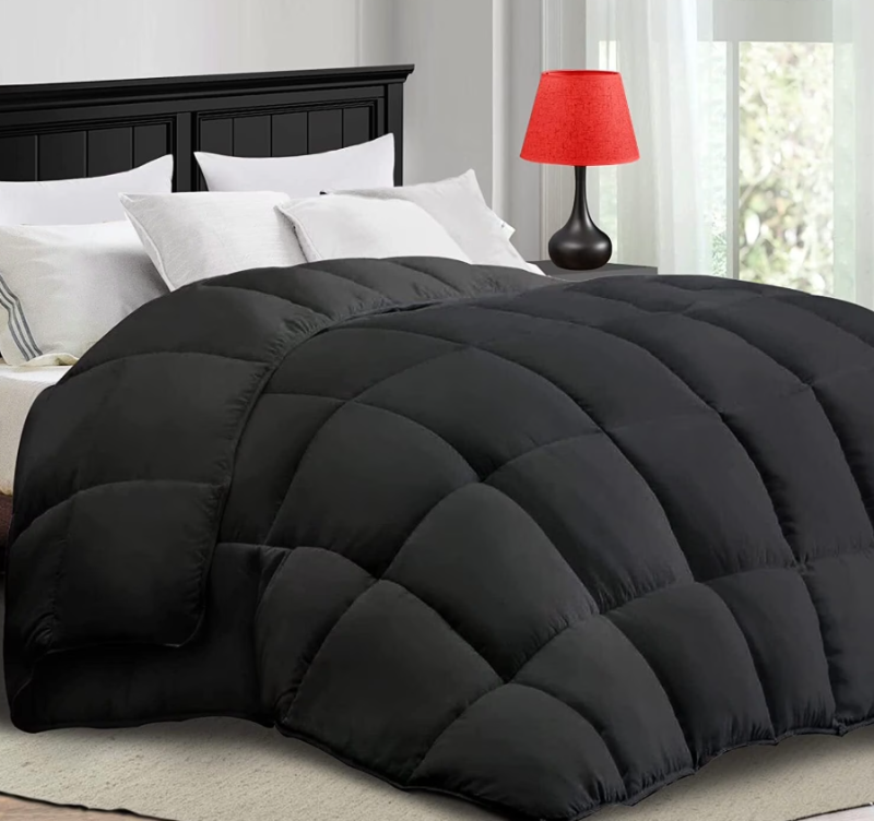 Photo 1 of *PLEASE WASH* Comforter King Black All Season Down Alternative, Cooling Quilted Duvet Insert, Bed Comforter with Corner Tabs, Washable Hypoallergenic Reversible Quilt
