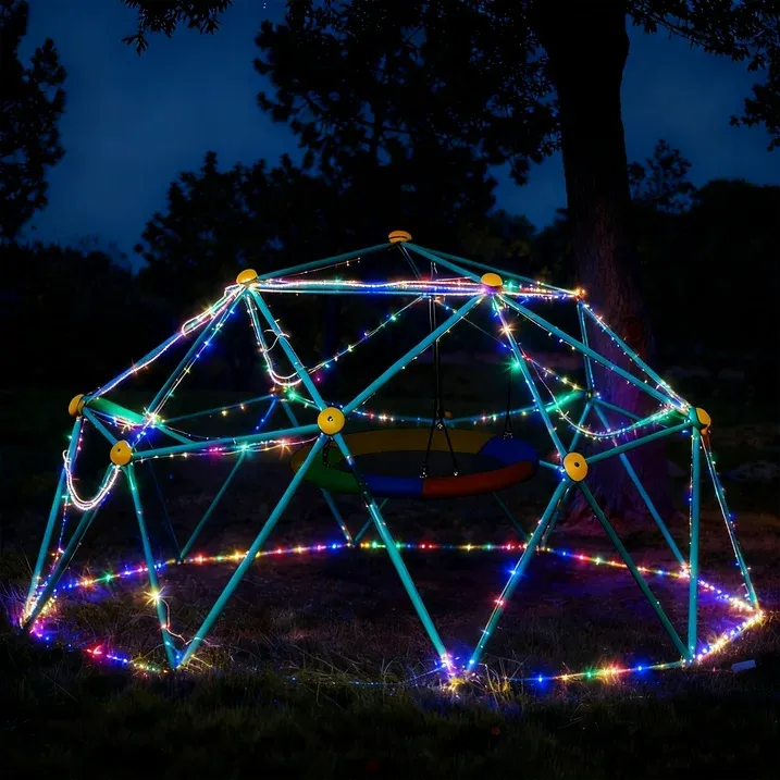Photo 1 of 10FT Climbing Dome with Saucer Swing and Led String Light,Fashionsport Outfitters Kids Outdoor Jungle Gym Geometric Climber Domer Outdoor Play Toddler Set for Ages 3-12, Supports up to 880lbs
