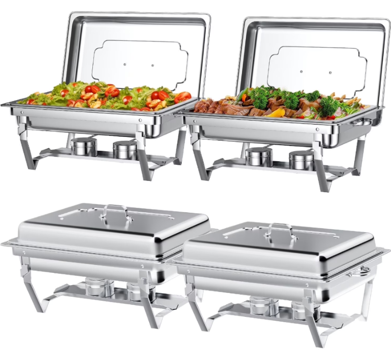 Photo 1 of *HEAVY* *Scratches/Piece broken?* Chafing Dish Buffet Set 4 Pack: TINANA 8QT Stainless Steel Chafing Dishes for Buffet, Chafers and Buffet Warmers Sets for Parties, Events, Wedding, Camping, Dinner
