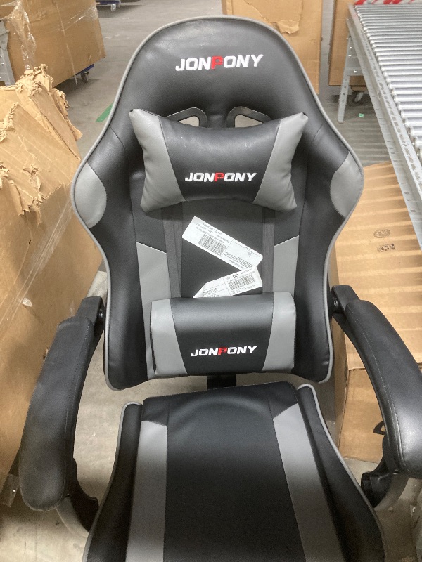 Photo 1 of *Dirty* JONPONY Big and Tall Gaming Chair, Ergonomic Design, Gamer Chair PU Leather with Footrest and Lumbar Support, High Back Office Chair Support 8 Hours Long Sitting, Computer Chair,Black Grey
