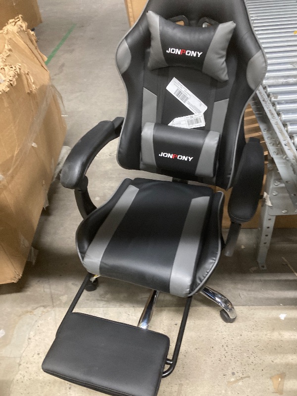 Photo 1 of *Dirty* JONPONY Big and Tall Gaming Chair, Ergonomic Design, Gamer Chair PU Leather with Footrest and Lumbar Support, High Back Office Chair Support 8 Hours Long Sitting, Computer Chair,Black Grey
