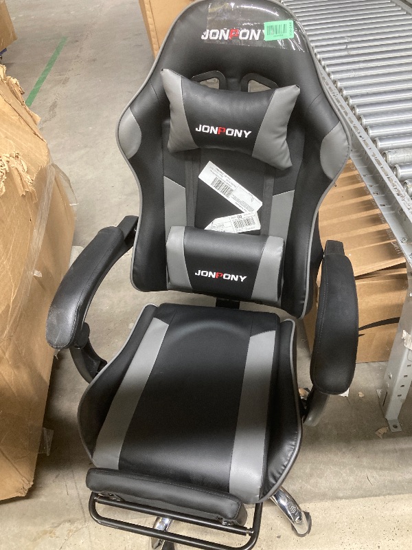 Photo 1 of *Dirty* JONPONY Big and Tall Gaming Chair, Ergonomic Design, Gamer Chair PU Leather with Footrest and Lumbar Support, High Back Office Chair Support 8 Hours Long Sitting, Computer Chair,Black Grey
