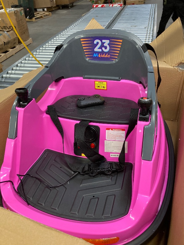 Photo 1 of *PARTS ONLY* *Handle missing?* Hikiddo Electric Bumper Car for Kids, 12V Bumper Car Ride on Toys for Toddlers Aged 1.5-5 with Remote, Bluetooth - Pink
