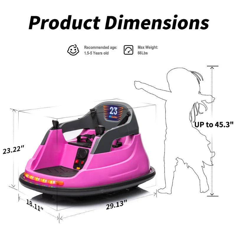 Photo 1 of *PARTS ONLY* *Handle missing?* Hikiddo Electric Bumper Car for Kids, 12V Bumper Car Ride on Toys for Toddlers Aged 1.5-5 with Remote, Bluetooth - Pink
