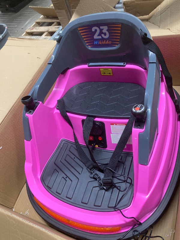 Photo 1 of *PARTS ONLY* *Handle missing?* Hikiddo Electric Bumper Car for Kids, 12V Bumper Car Ride on Toys for Toddlers Aged 1.5-5 with Remote, Bluetooth - Pink
