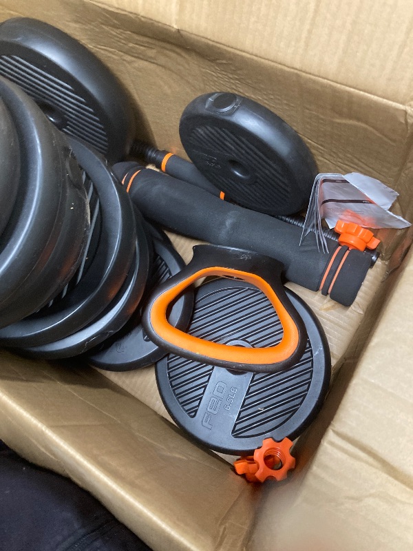 Photo 1 of *HEAVY* *Unsure if pieces are missing*  UPGO Adjustable Dumbbells,90lbs Free Weight Set with Connector,5 in1 Dumbbells Set as Barbell,Kettlebell,Push up Stand,Weight Plate,Fitness Exercises for Home Gym Suitable Men/Women
