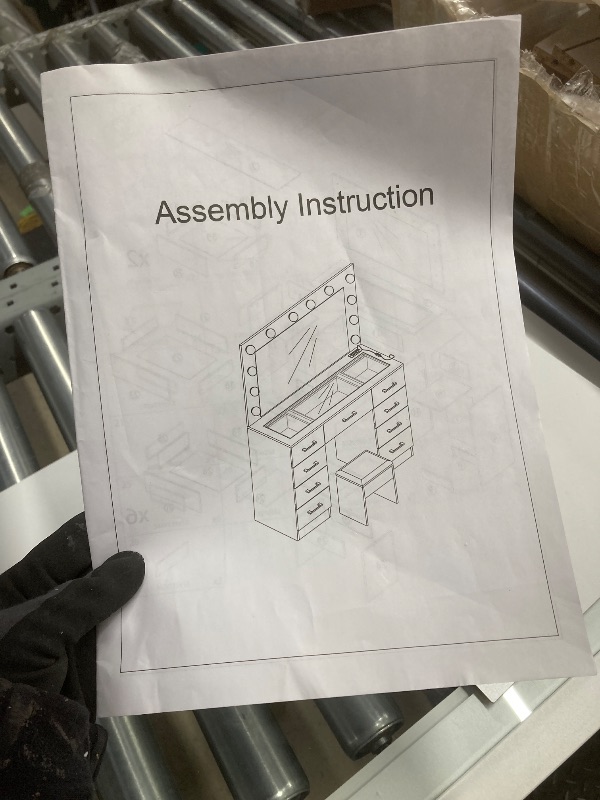 Photo 1 of *HEAVY* *Pieces chipped* Ktaxon Large Makeup Vanity, Get Ready with Me GRWM Vanity Table Set w/ Visible Glass Top w/ Charging Station, White