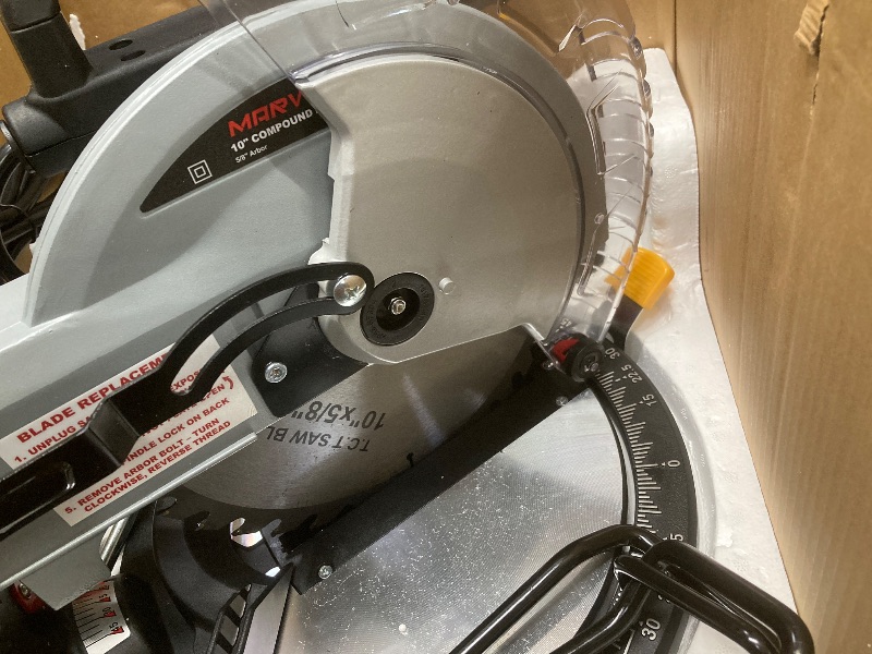 Photo 1 of 10-inch Compound Miter Saw 15 Amp High Speed Compact Saw Single Bevel 0-45° With Extension Table 36T Blade Dust Power Saw
