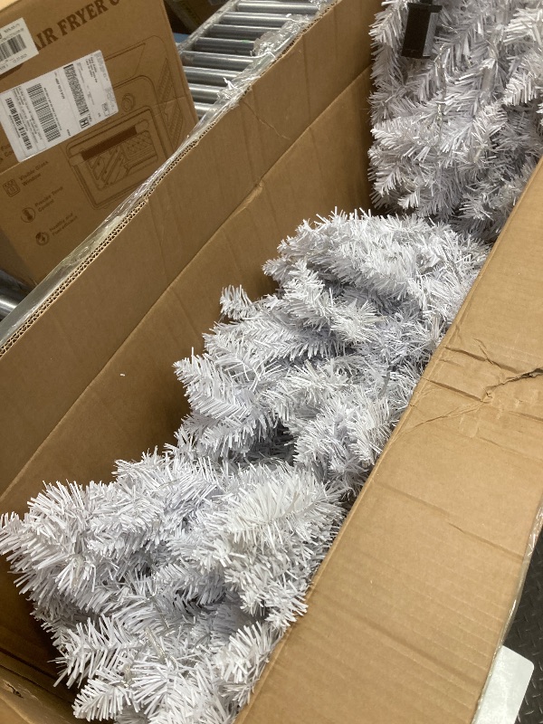 Photo 1 of *Tree base has paint peeling/scratch marks* 7.5FT Prelit Christmas Tree, Full Xmas Pine Tree with 1300 Branch Tips 400 Cold Warm Light for Holiday Indoor Outdoor Decoration, White
