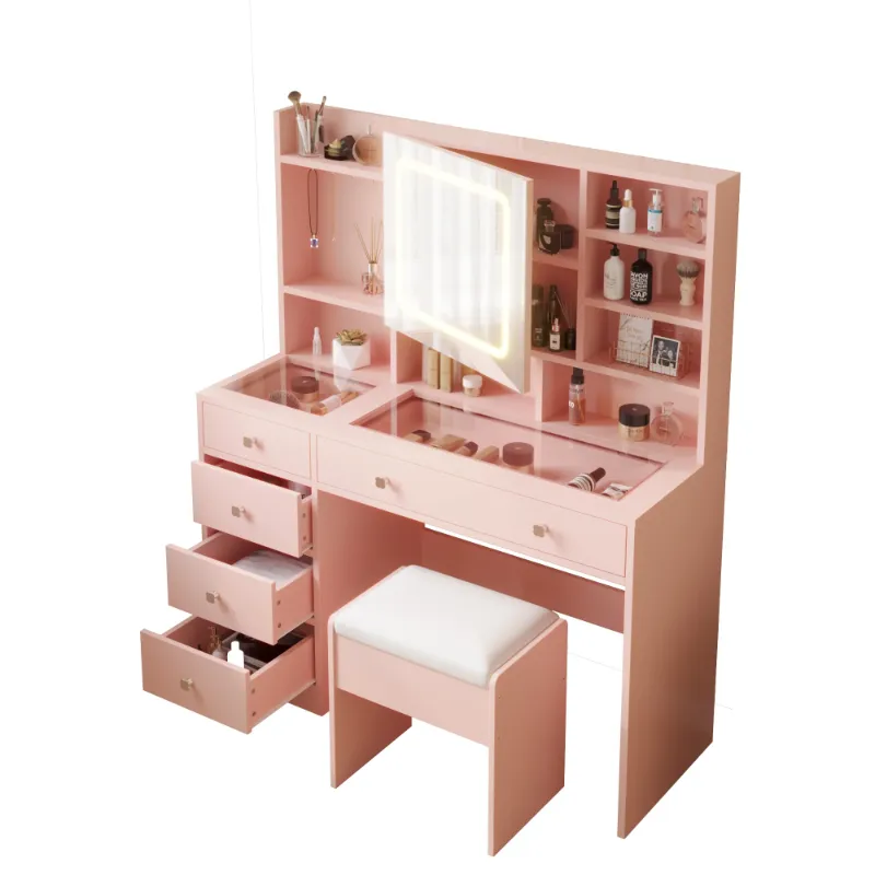 Photo 1 of *HEAVY* *Missing Mirror* Ktaxon Large 47.2" Makeup Vanity with 3 Color Lights, Dressing Table with USB Charging Station, Light Pink