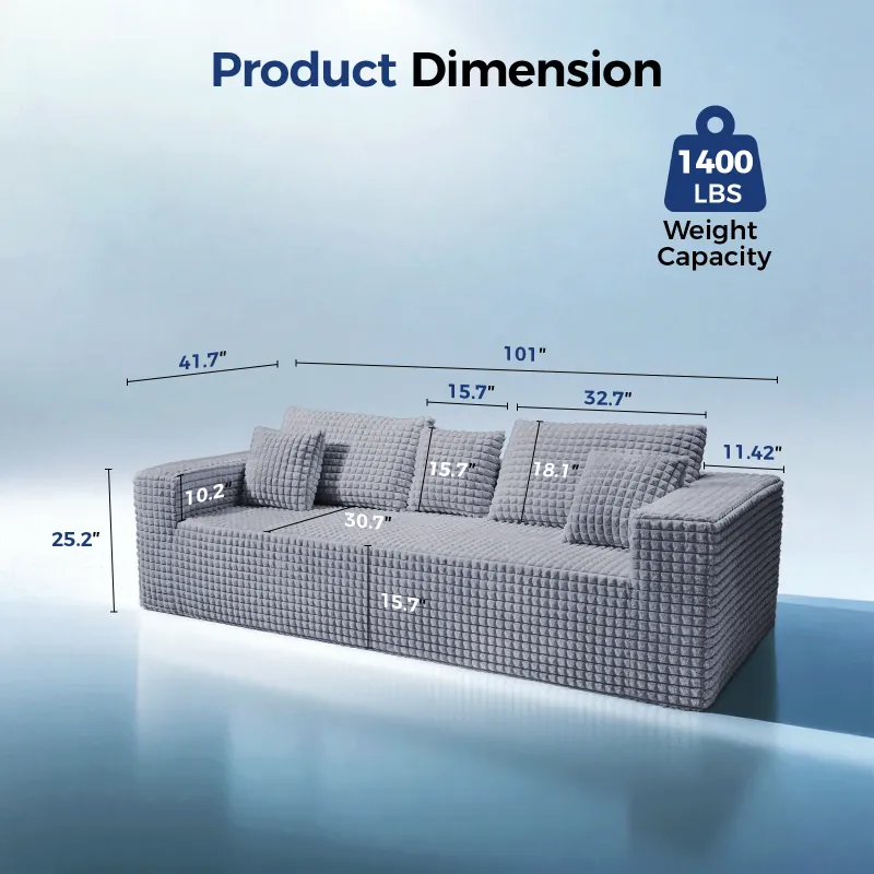 View 1 of 101" No-Assembly Diamond Sofa for living Room, 4 Seater Couch with 30-inch Deep Seat, Soft Fleece Design with 2-Layer Sponge - Ready to Use Out of the Box