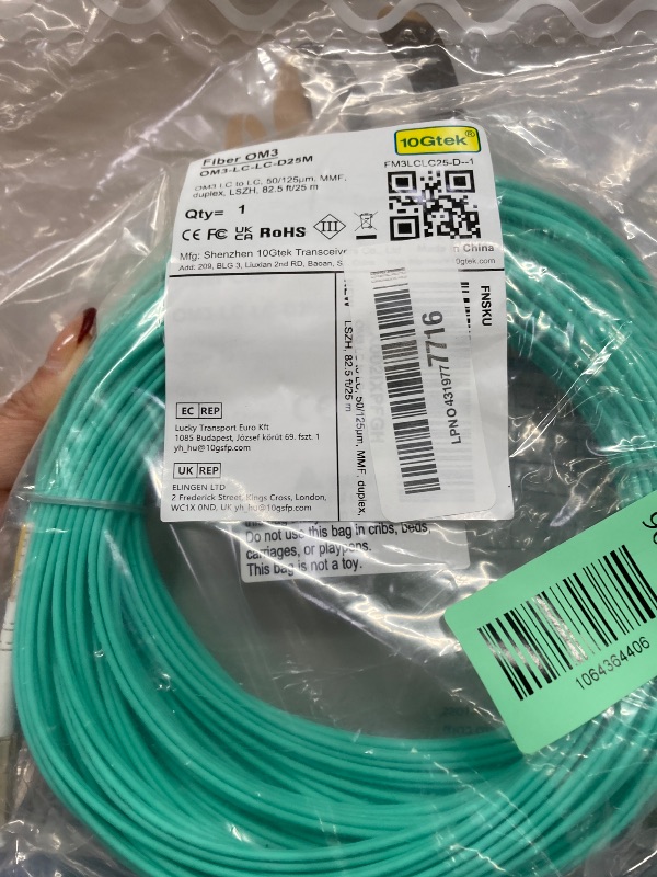 Photo 1 of 10Gtek Fiber Patch Cable - LC to LC OM3 10Gb/Gigabit Multi-Mode Jumper Duplex 50/125?m LSZH Fiber Optic Cord for SFP Transceiver, Aqua, 25-Meter(82.0ft)