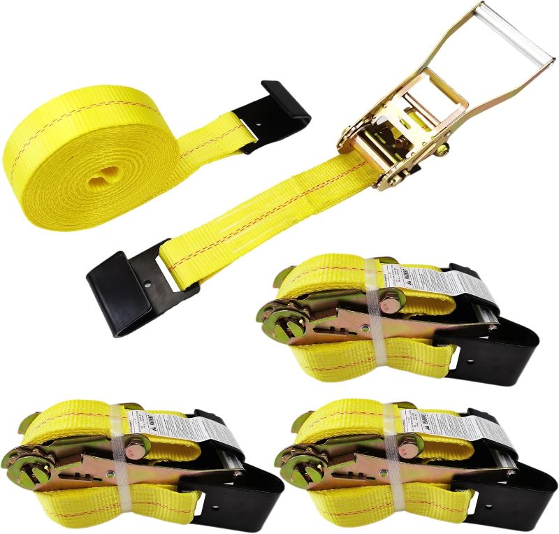 Photo 1 of ,4 Pack Heavy Duty Tie Down Straps  Weather Resistant Cargo Strap 3,333 Pound Working Load Limit for Flatbed, Truck, Trailers Pickup