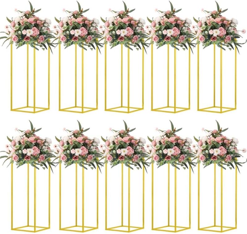 Photo 1 of   Column Vases Gold Centerpieces for Table Metal Flower Stand Gold Wedding Centerpieces for Tables Party Floral Stands for Flowers