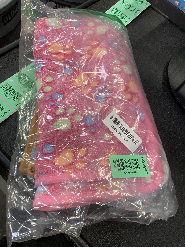 Photo 1 of 1 Pack 3 Blankets Super Soft Fluffy Premium Fleece Pet Blanket Flannel Paw Printed Throw for Dog Puppy Cat (Small 23x16'', Brown, Pink, White)