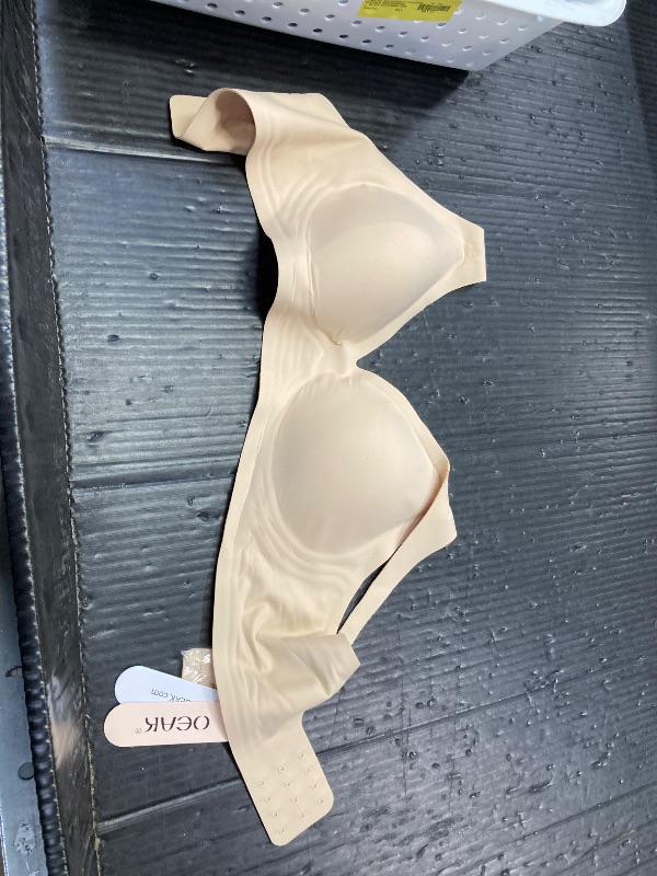 Photo 1 of ***VERY SOFT!***OEAK Womens Deep V Bras Wireless Comfortable Bra Supportive No Underwire Bras Tshirt Push Up Bralettes Plunge Seamless Bra Beige L***VERY SOFT!***