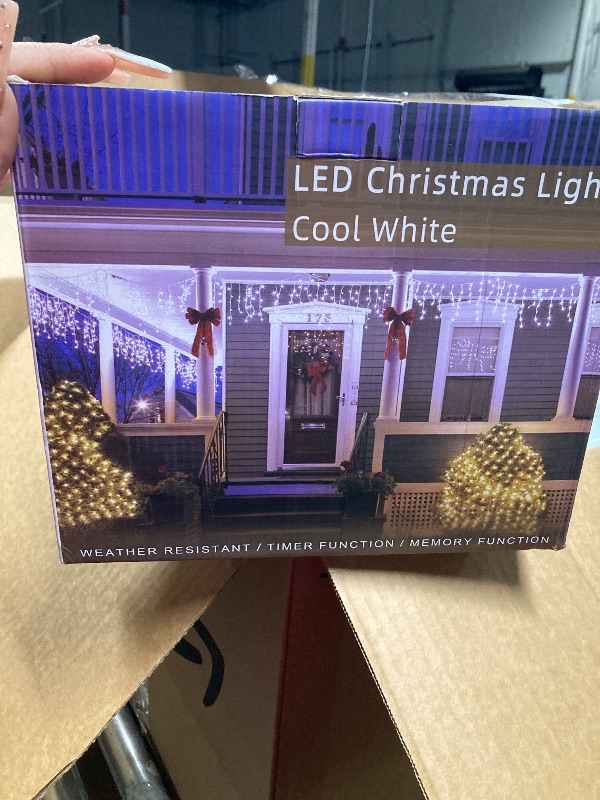 Photo 1 of 132FT 1332 LED Outdoor Christmas Lights - 296 Ice Drops, 12 Pro Modes with Timer Memory & Brightness, Waterproof Hanging Ice String Light for Holiday Wedding Garden Fence House Decor (Cool White)