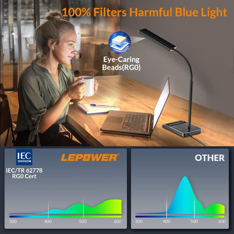 Photo 1 of ***LOOKS LIKE IT NEEDS REPAIR***LEPOWER Desk Lamp, 800LM LED for Home Office, 12W Reading for Desk, Eye-Caring Light, Touch Table Gooseneck Lamp, 50 Lighting Modes, Bright for Bedroom, Study (Black)***LOOKS LIKE IT NEEDS REPAIR***