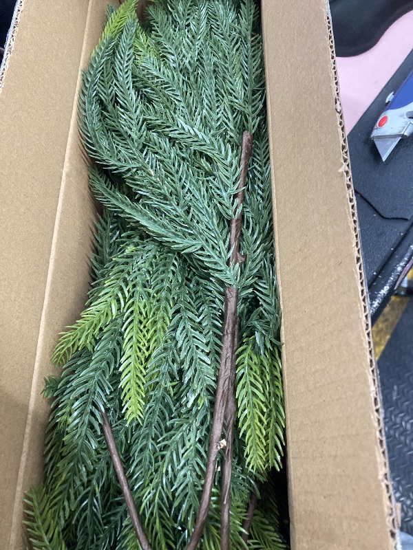 View 2 of 12Pcs Christmas Norfolk Pine Stems, 24'' Long Artificial Evergreen Norfolk Pine Branches, Real Touch Greenery Picks, Faux Floral Branch for Mantel DIY Xmas Home Decoration Indoor Christmas Decor