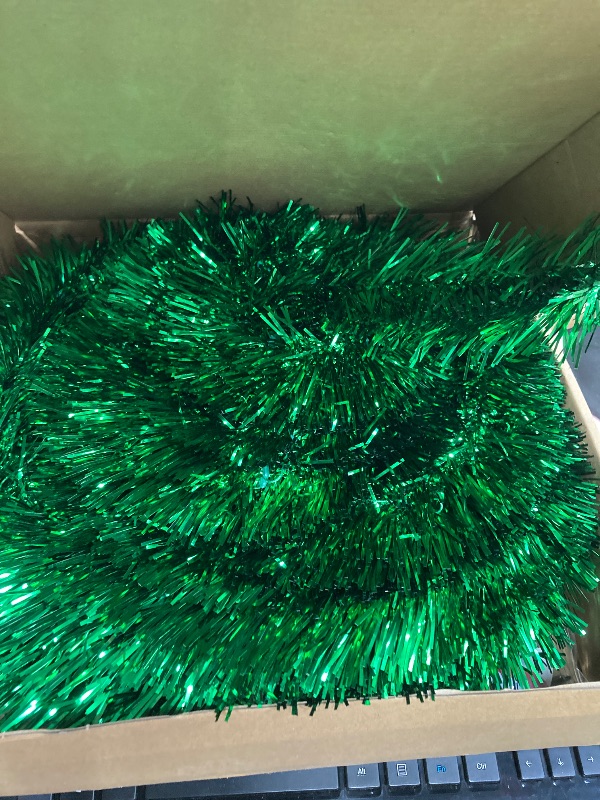 Photo 1 of [ Timer ] 6 Ft Pop Up Christmas Tinsel Tree, Green Collapsible Christmas Tree with 50 Colorful Light 16 Candy 10 Ball 4 Snowflake Merry Christmas Bow DIY Ornaments Battery Operated Xmas Decor Indoor