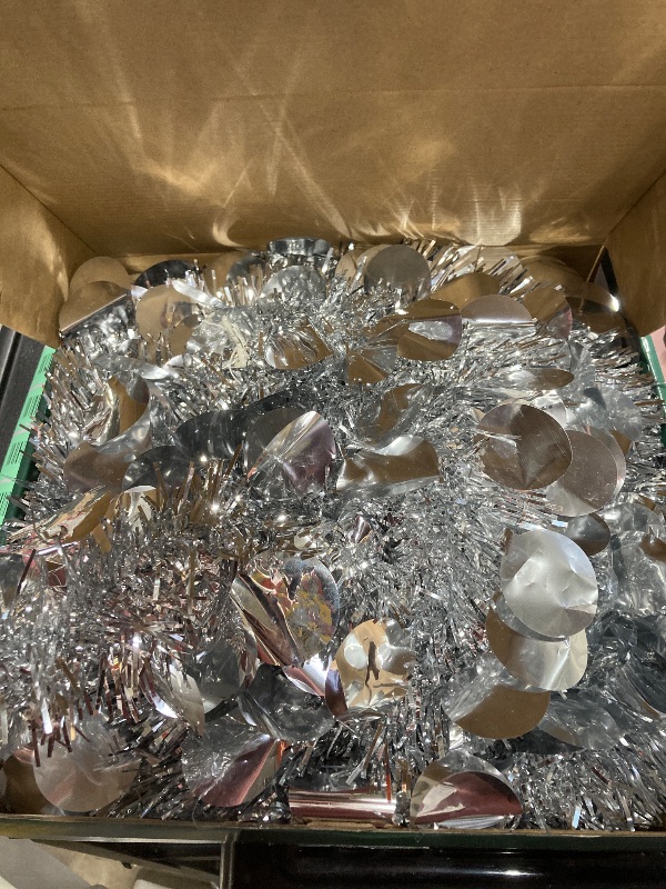 Photo 1 of 5ft Collapsible Artificial Christmas Tree, Pop Up Silver Tinsel Coastal Christmas Tree for Holiday Carnival Party Home Office Fireplace Decorations